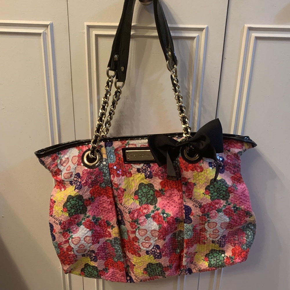 Betsy Johnson sequin skeleton purse